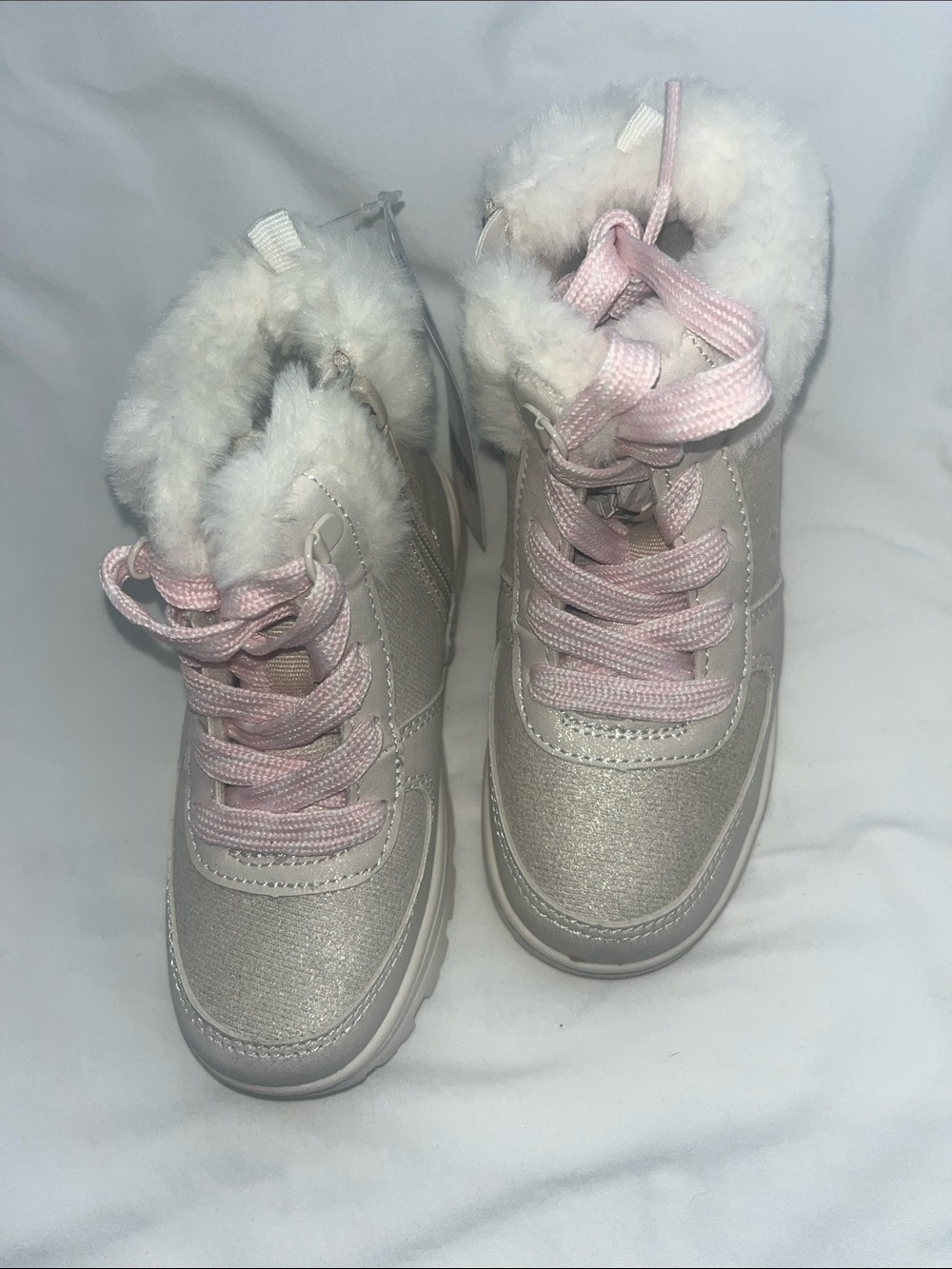 Carter's Shimmery tan Faux-Fur Lace-Up Boots